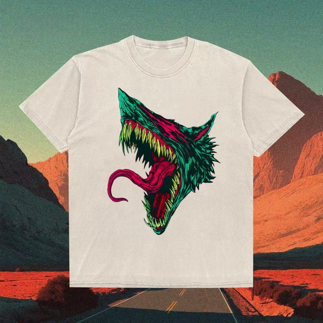 Monster Wolf Head Horror Graphic T-shirt
