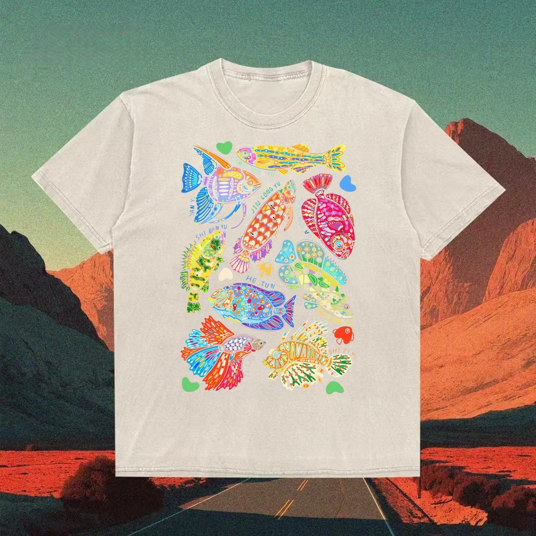 Vibrant Tropical Fish Collage Art T-shirt