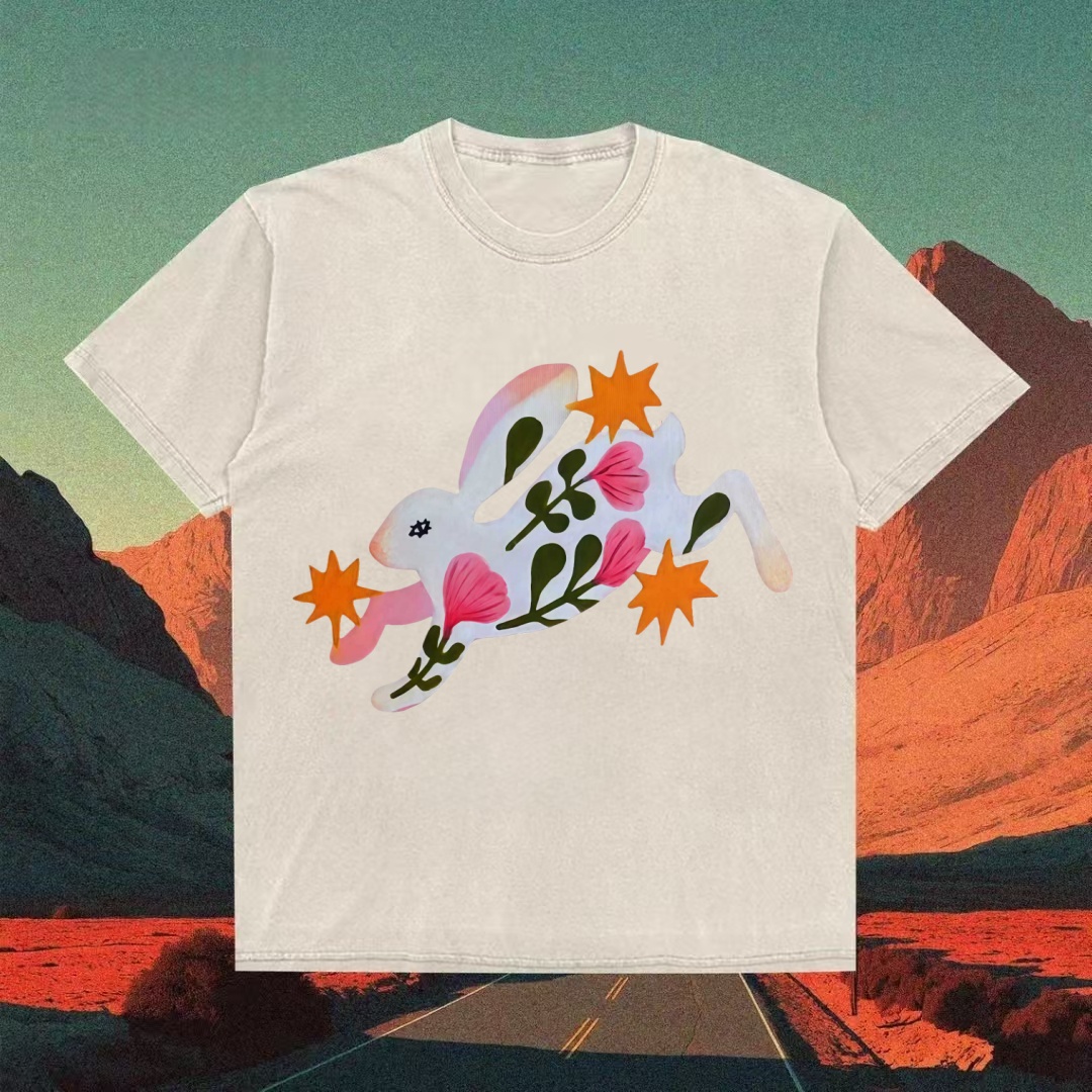 Floral Bunny Whimsical Art T-shirt