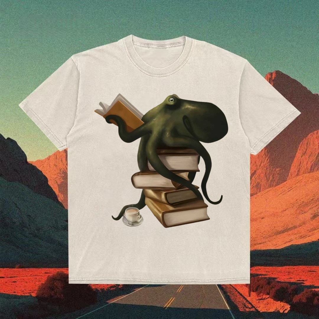 Book Lover Octopus With Coffee T-shirt