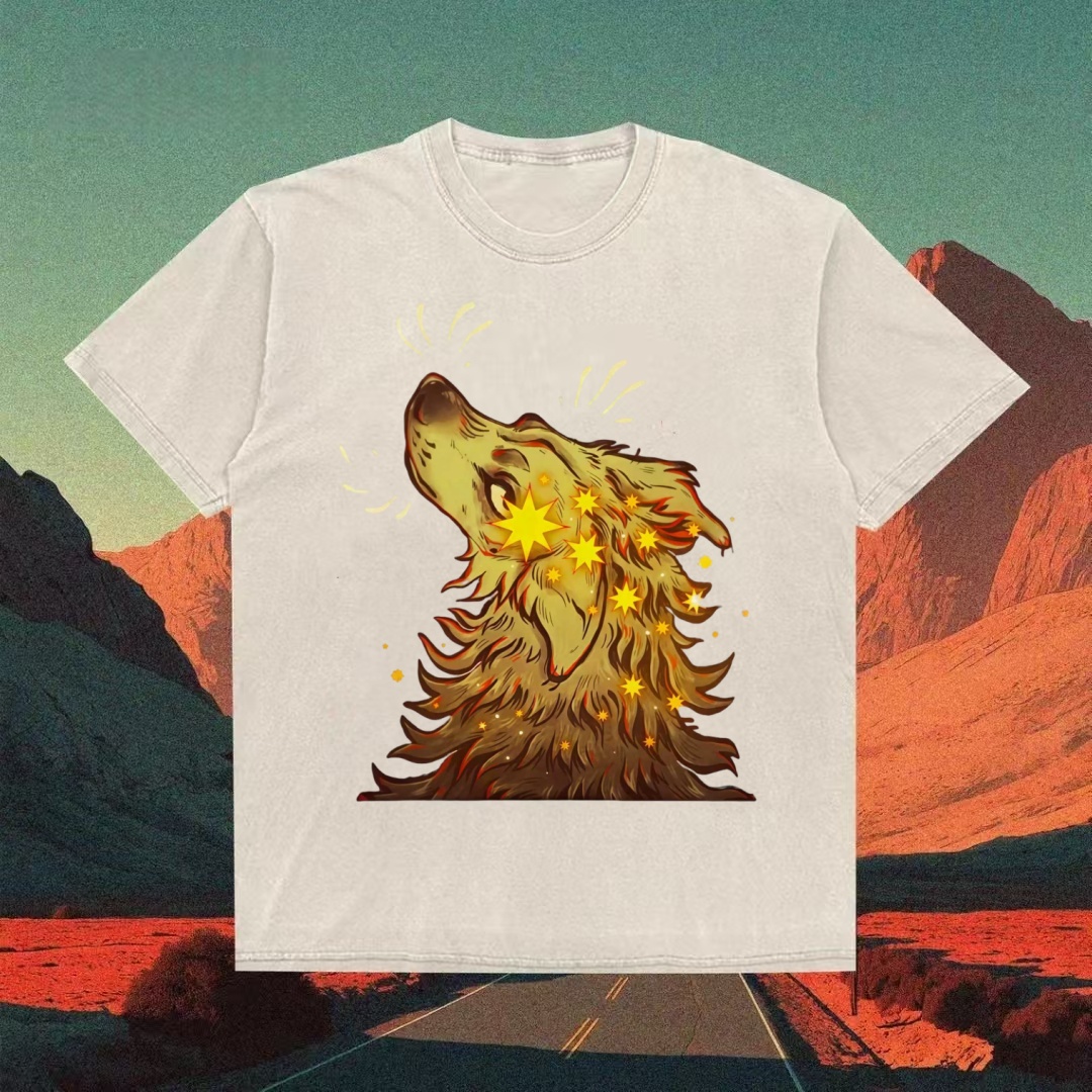 Starry Howling Wolf Graphic T-shirt