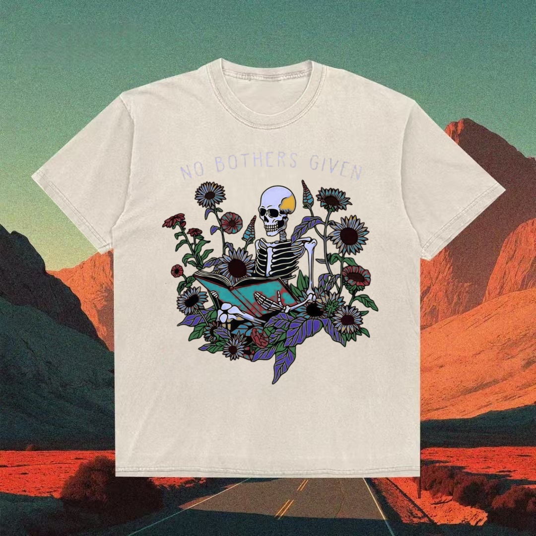 "No Bothers Given" Skeleton & Flowers T-shirt