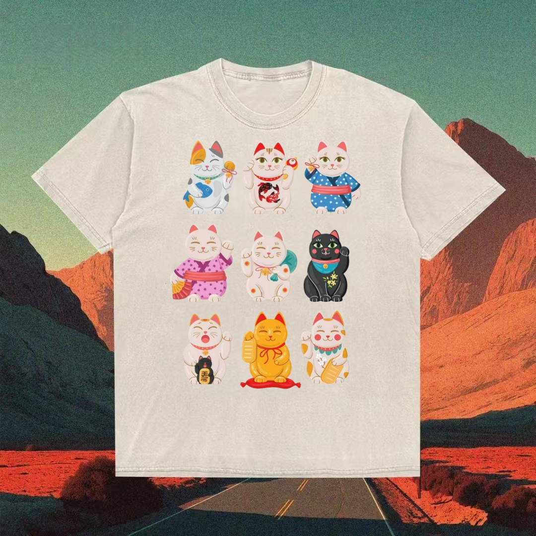 Lucky Cat Maneki Neko Collage T-shirt