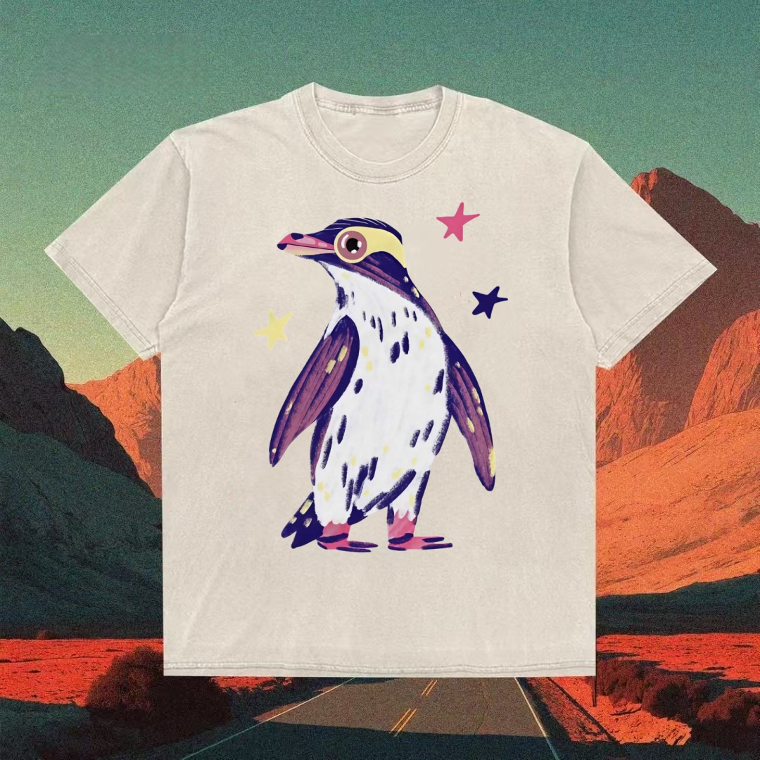 Colorful Penguin With Stars Whimsical T-shirt