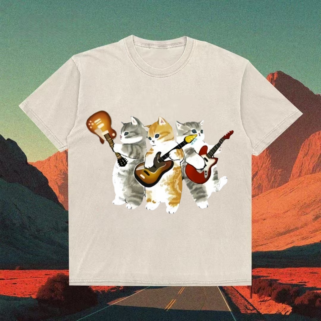 Kitten Rock Band Playing Guitars Funny T-shirt