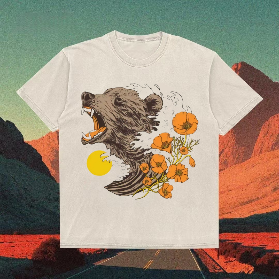 Bear & Poppies Psychedelic Art T-shirt