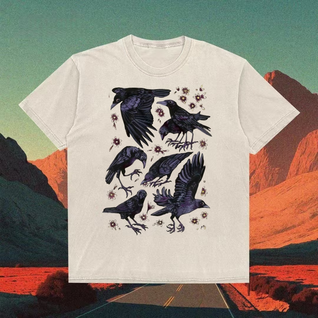 Raven & Dark Flowers Gothic Art T-shirt