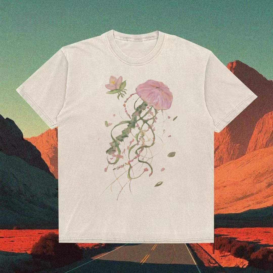 Pink Floral Vines Watercolor Minimalist T-shirt