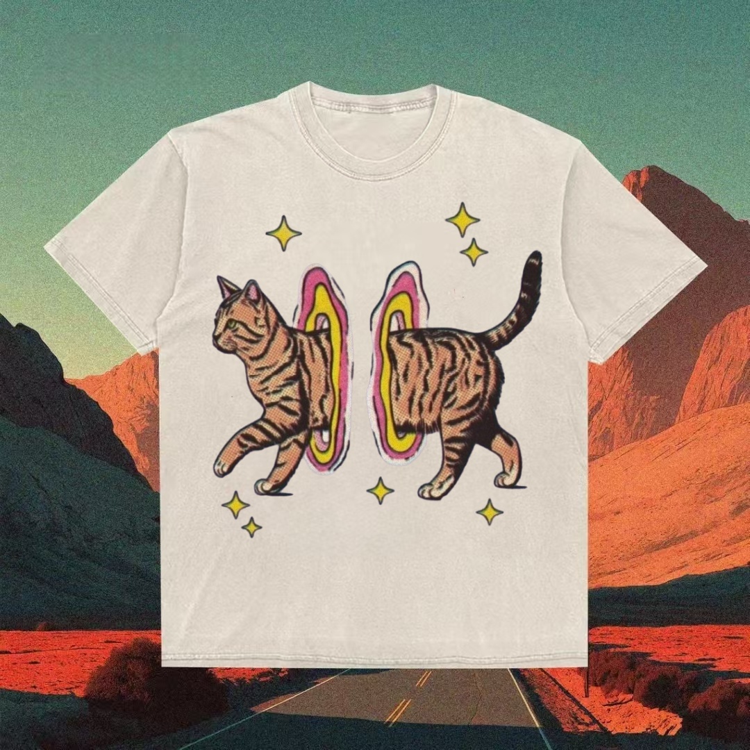 Tabby Cat Portal Trippy Art T-shirt