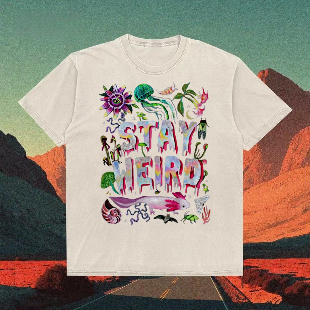 "Stay Weird" Axolotl & Nature Collage T-shirt