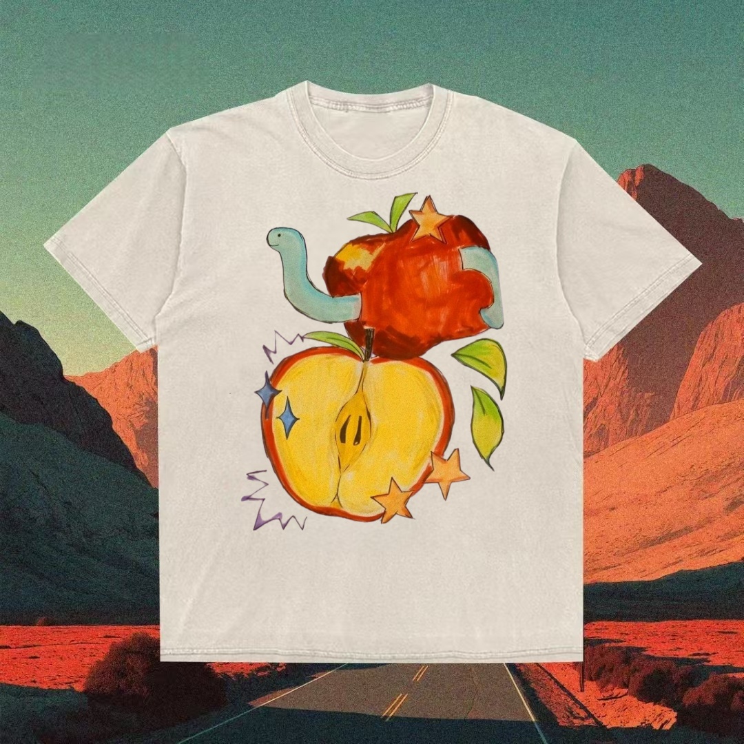 Apple & Worm Surreal Doodle T-shirt