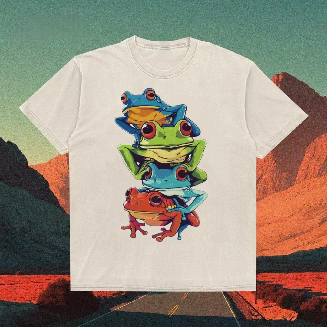 Stacked Tree Frogs Colorful Graphic T-shirt