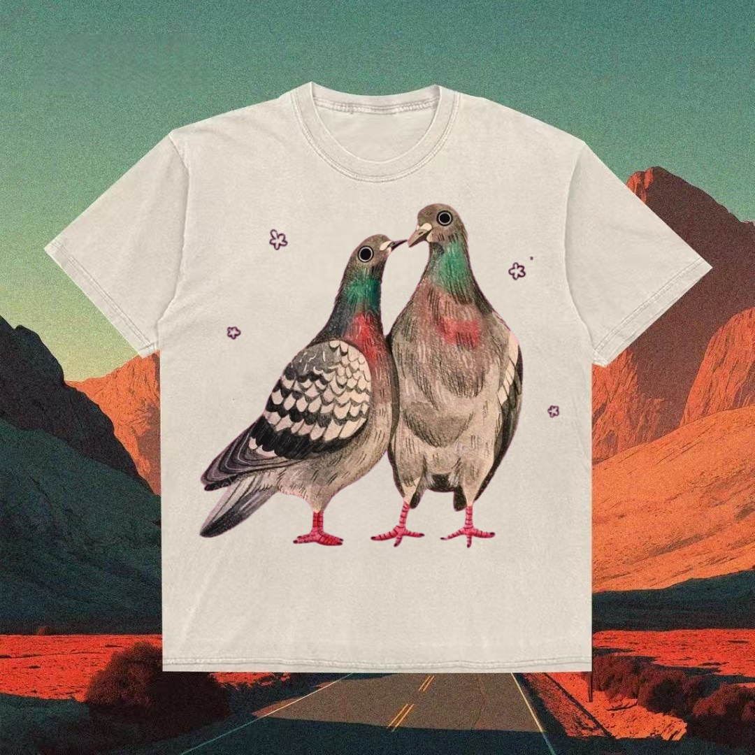 Pigeon Couple With Cherry Blossoms T-shirt