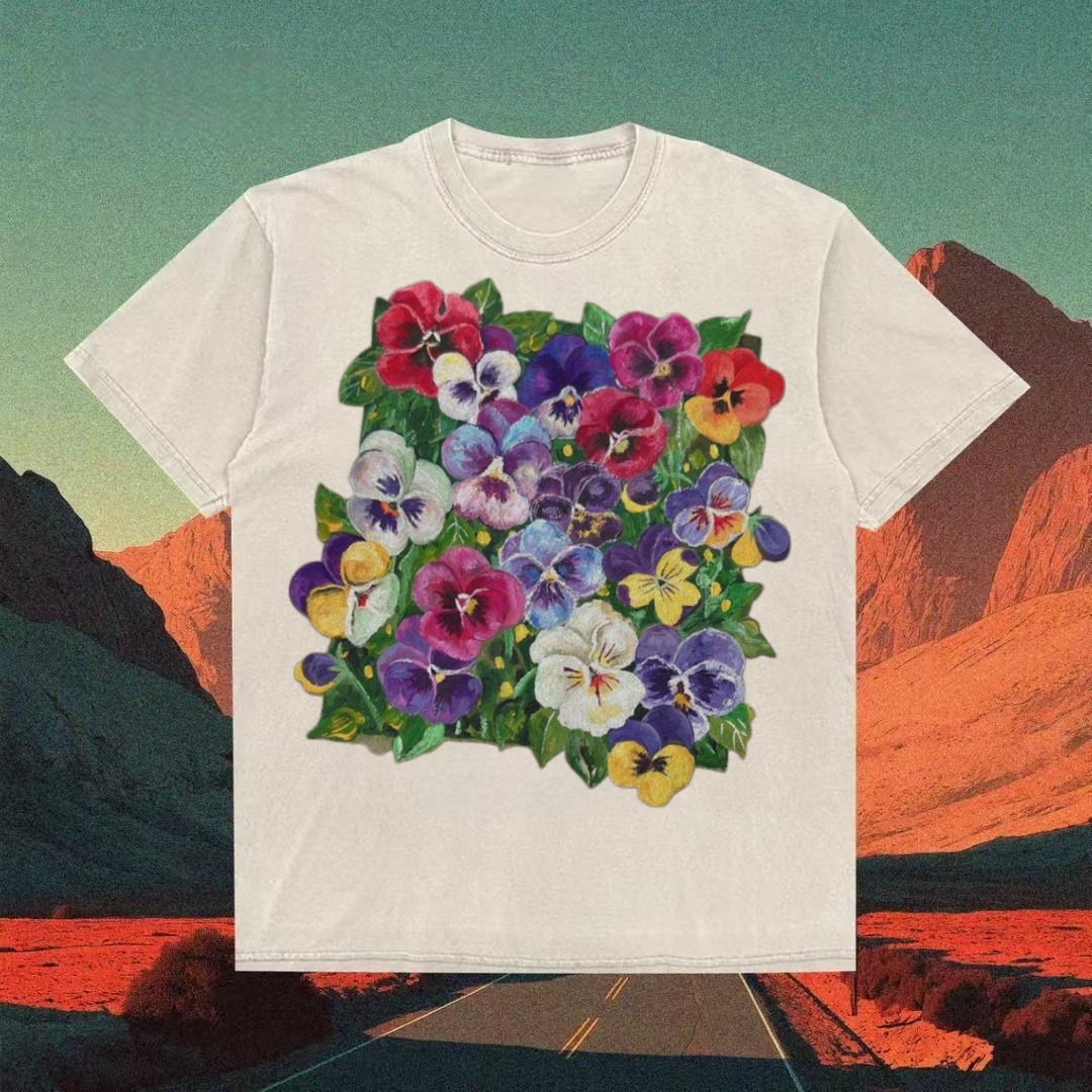 Colorful Pansy Watercolor Art T-shirt