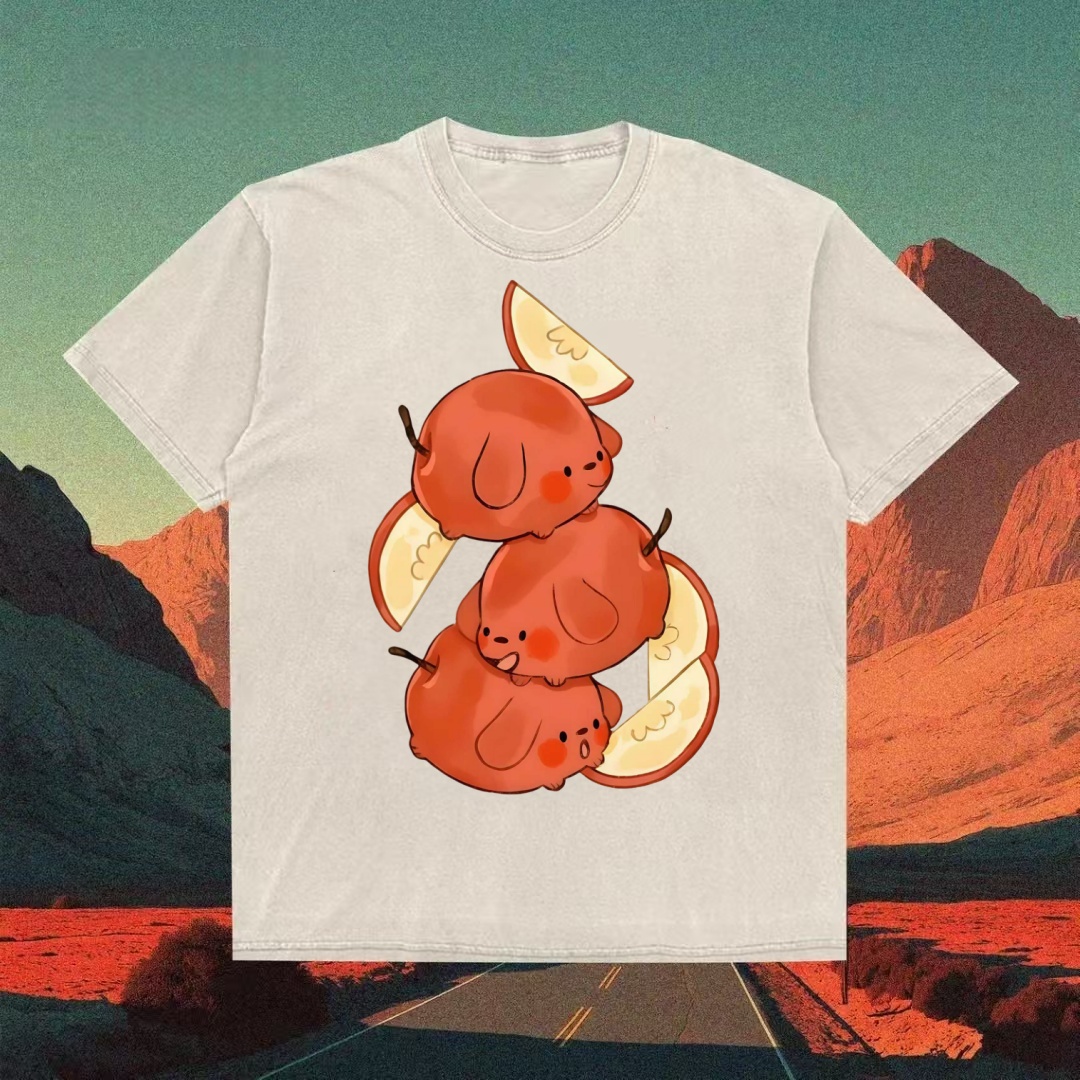 Apple Puppy Stack Cute Graphic T-shirt