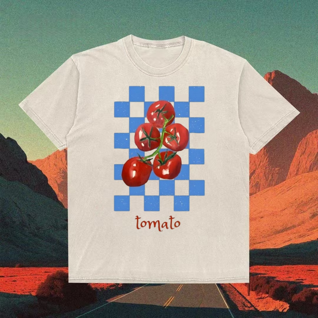 Tomato On Checkerboard Retro T-shirt