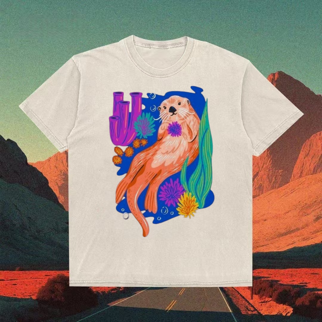 Sea Otter With Coral & Flowers T-shirt