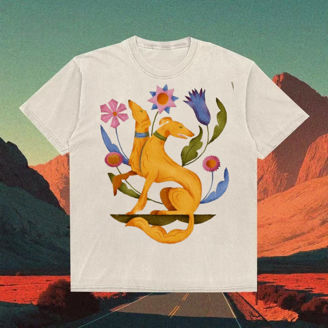 Golden Hounds & Floral Folk Art T-shirt