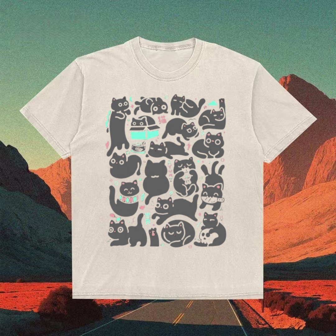 Cute Cat Doodle Collage T-shirt