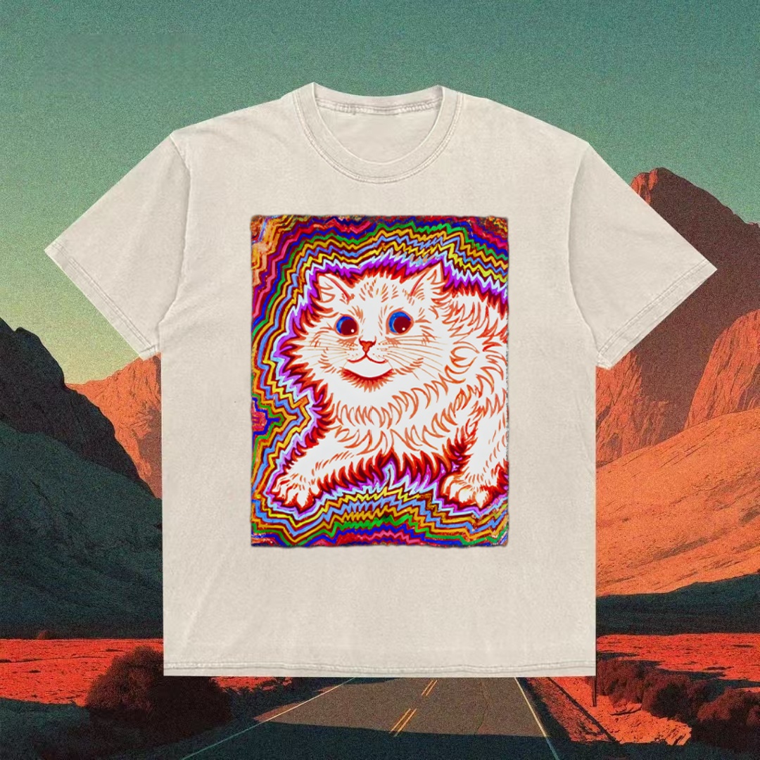 Psychedelic Rainbow Cat Art T-shirt