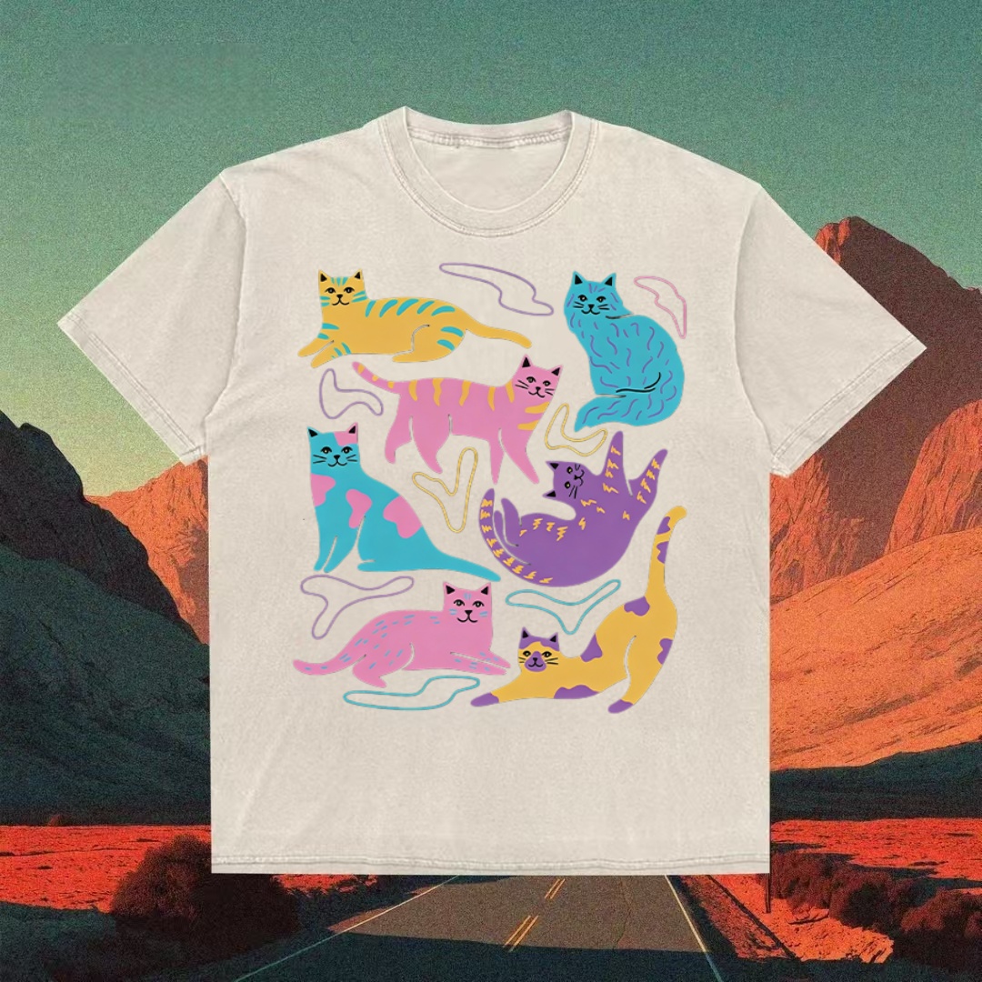 Colorful Pastel Cats Collage Art T-shirt