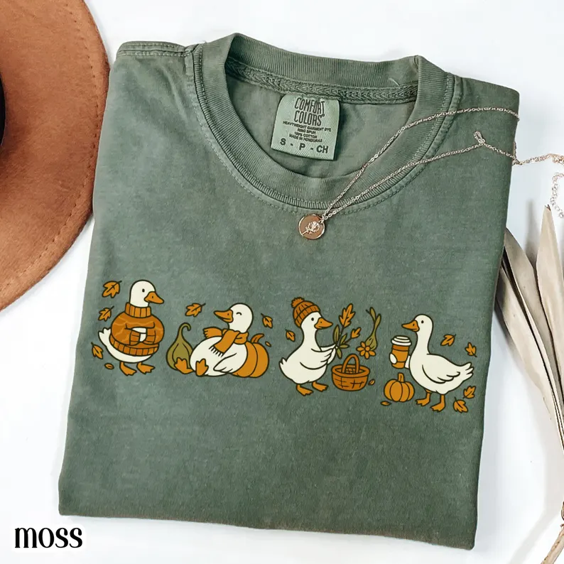 Fall Goose Coffee Pumpkin Gourd Tee for Halloween