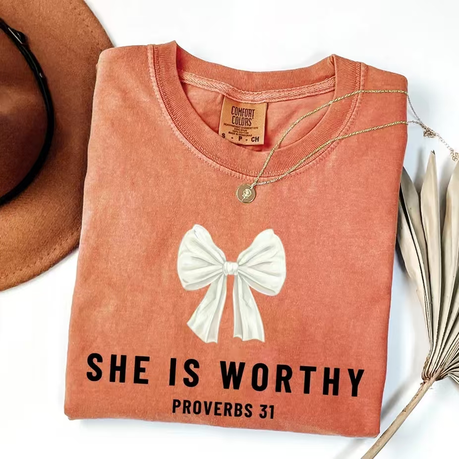 Comfort Color She is Worthy Bow T-shirt