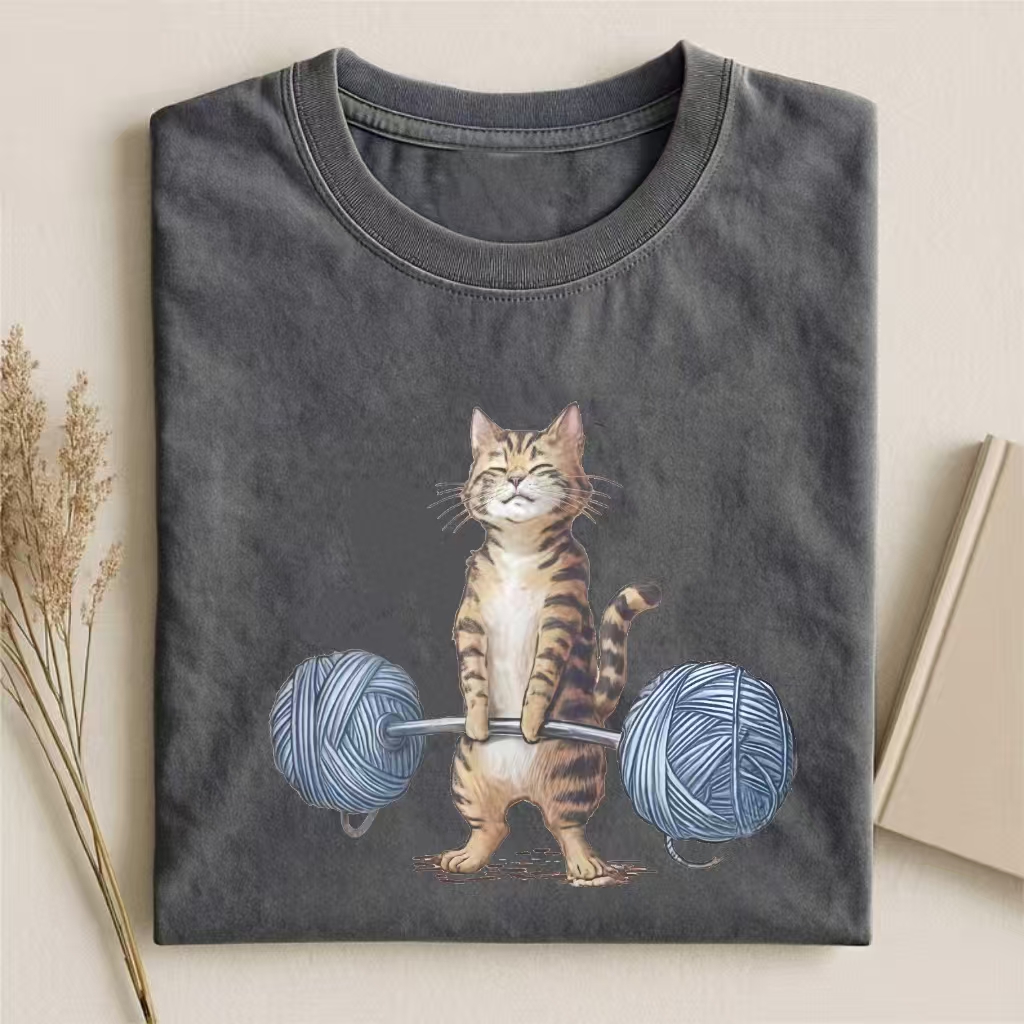 Cat Lifting Yarn Weights Humor T-shirt