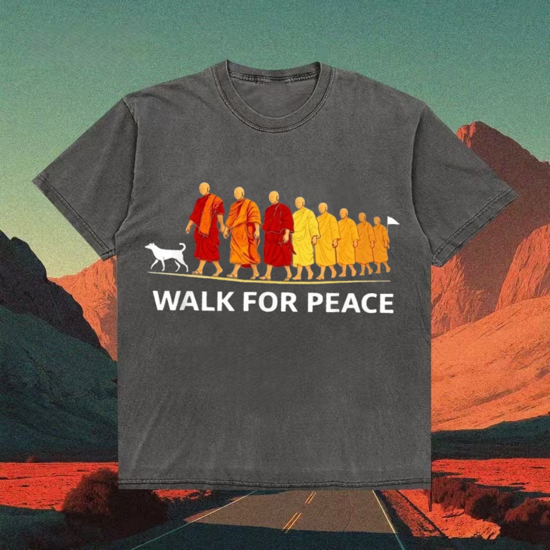 "Walk For Peace" Monks & Dog Graphic T-shirt