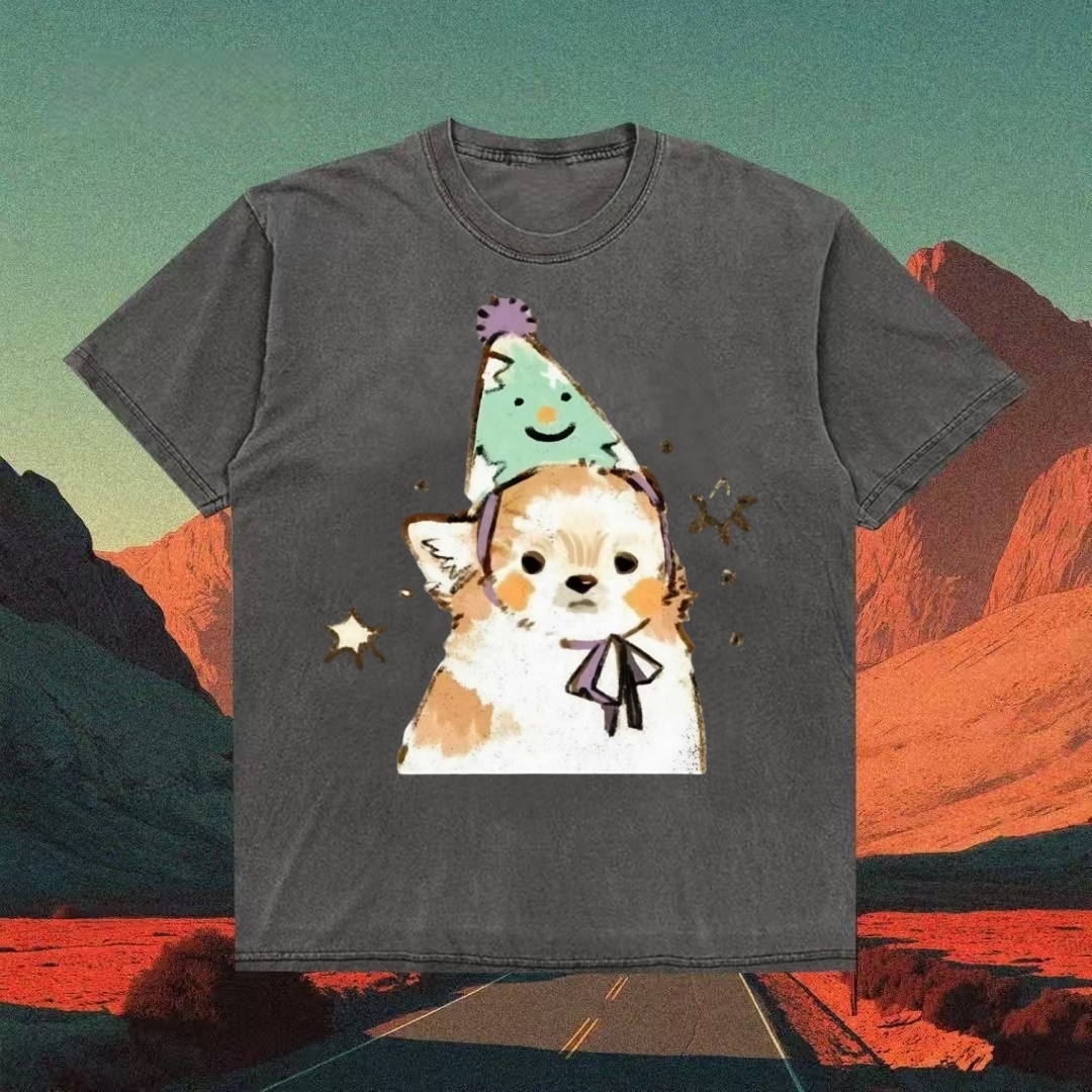 Party Hat Corgi Watercolor Art T-shirt