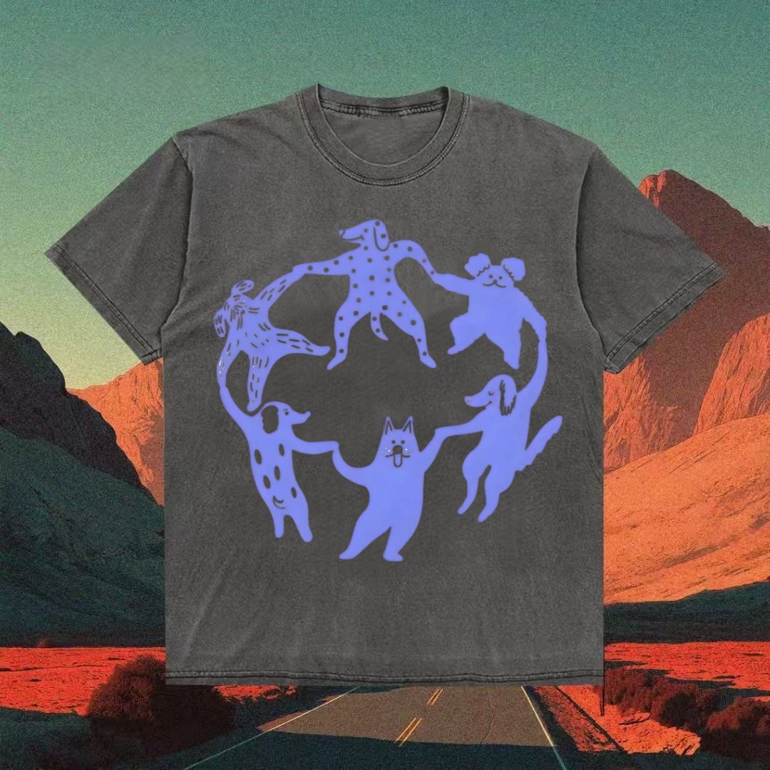 Dancing Cats & Humans Circle T-shirt