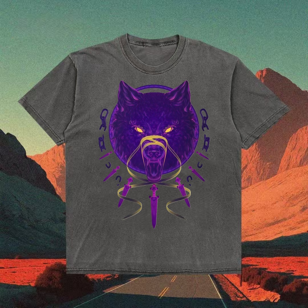 Purple Wolf With Daggers Occult T-shirt