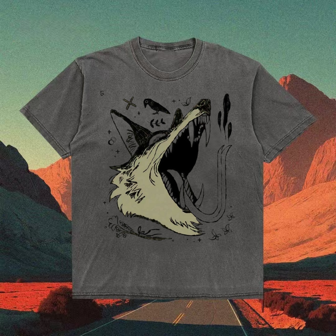 Howling Wolf & Raven Sketch Art T-shirt