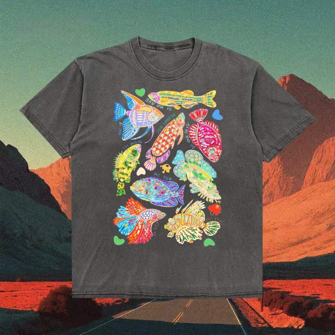 Vibrant Tropical Fish Collage Art T-shirt