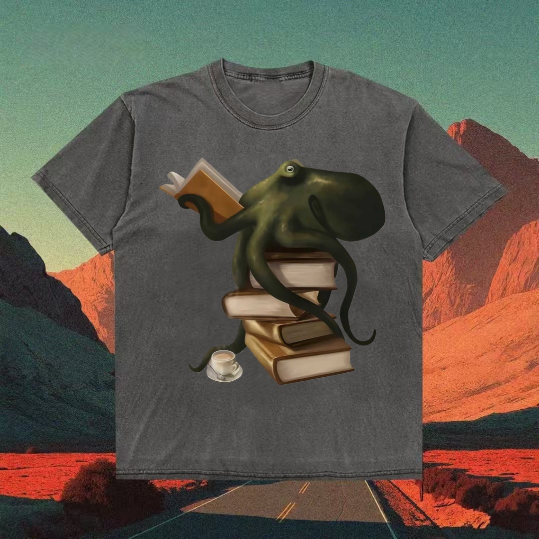 Book Lover Octopus With Coffee T-shirt