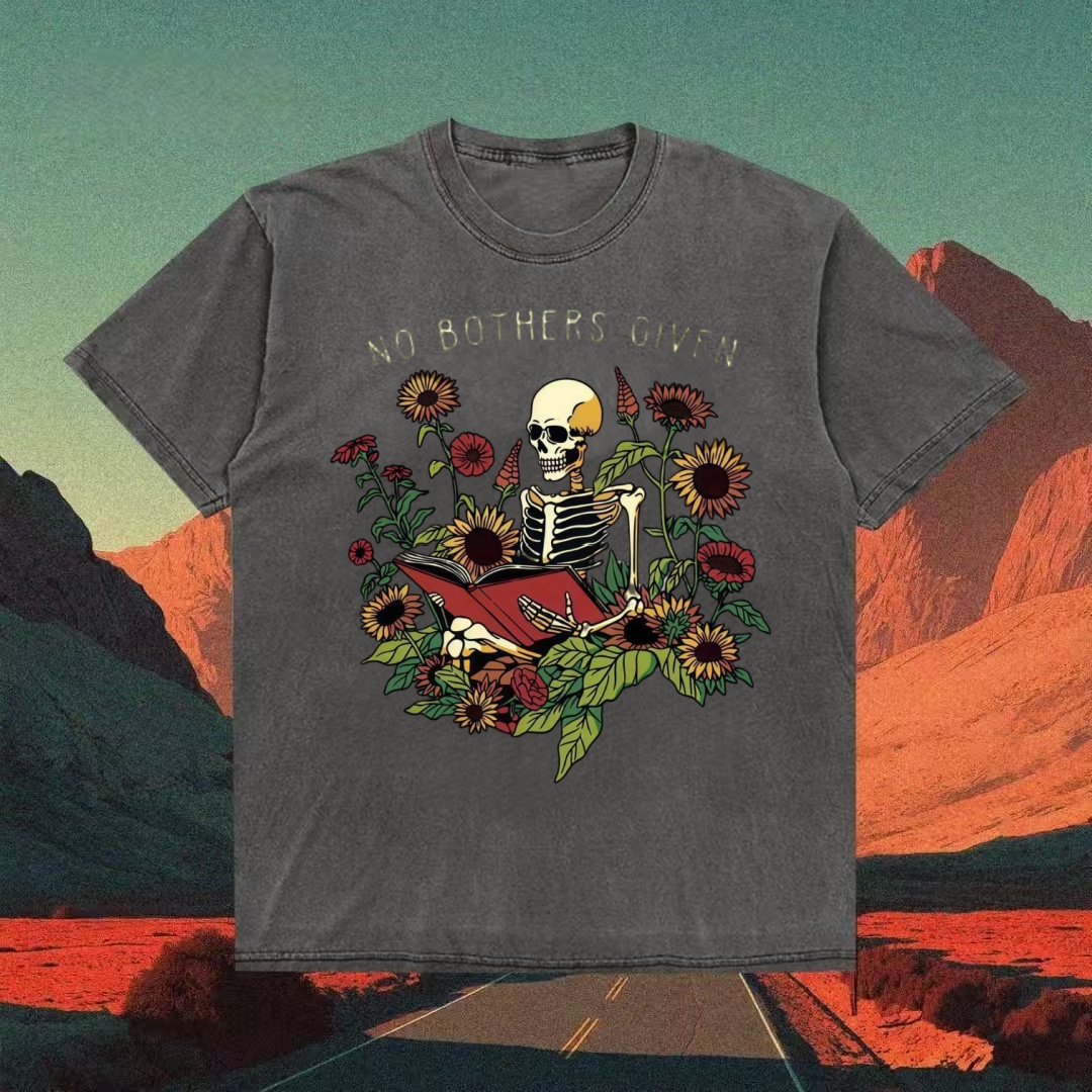 "No Bothers Given" Skeleton & Flowers T-shirt