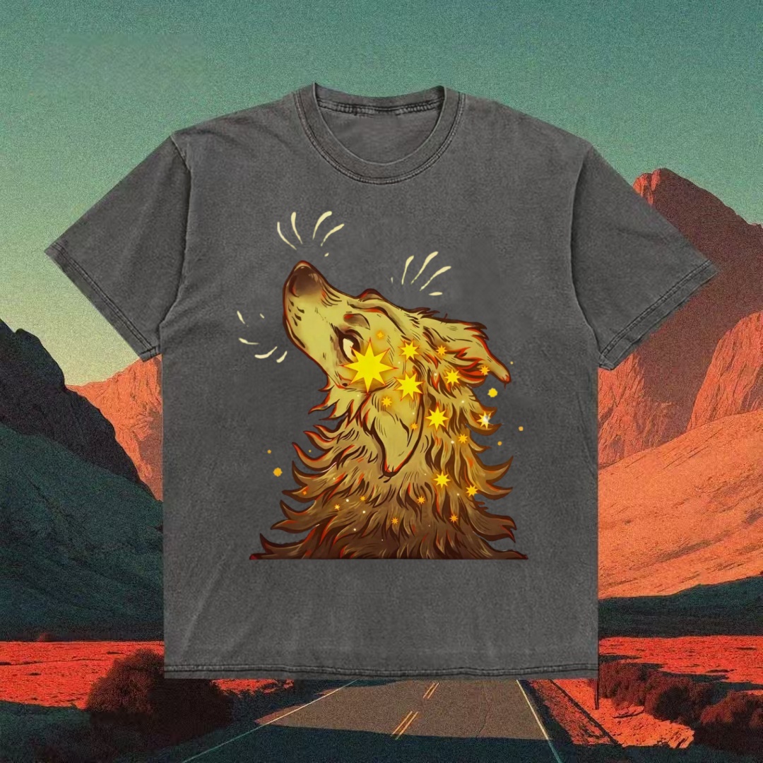 Starry Howling Wolf Graphic T-shirt