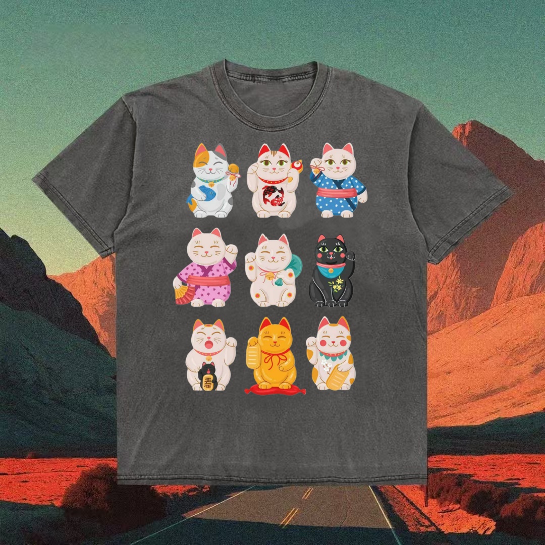 Lucky Cat Maneki Neko Collage T-shirt