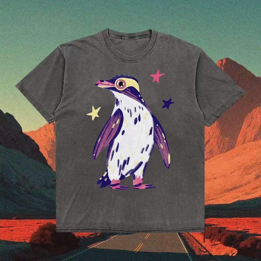 Colorful Penguin With Stars Whimsical T-shirt