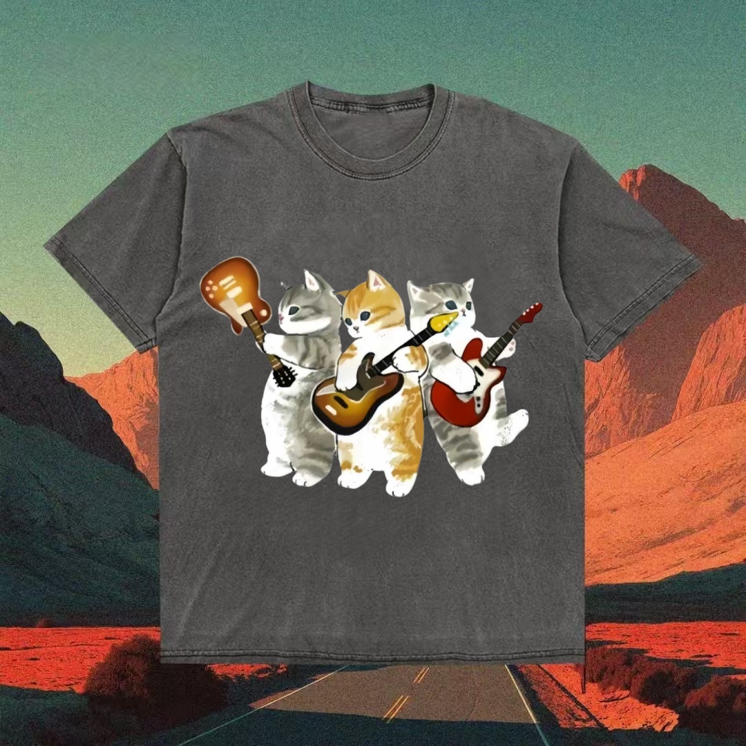 Kitten Rock Band Playing Guitars Funny T-shirt