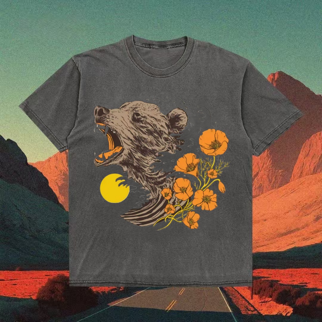 Bear & Poppies Psychedelic Art T-shirt