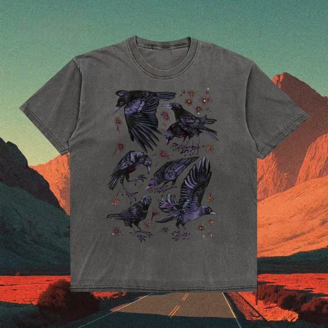 Raven & Dark Flowers Gothic Art T-shirt