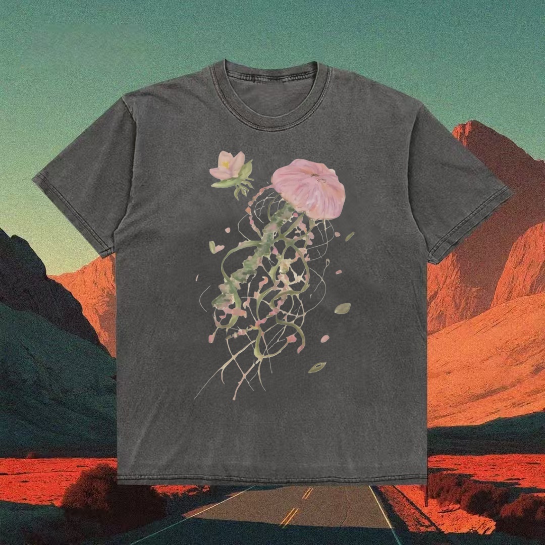 Pink Floral Vines Watercolor Minimalist T-shirt