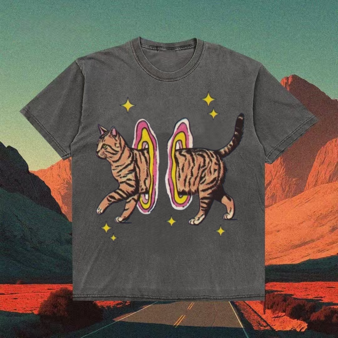 Tabby Cat Portal Trippy Art T-shirt