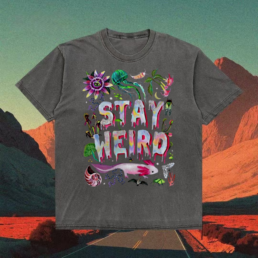 "Stay Weird" Axolotl & Nature Collage T-shirt