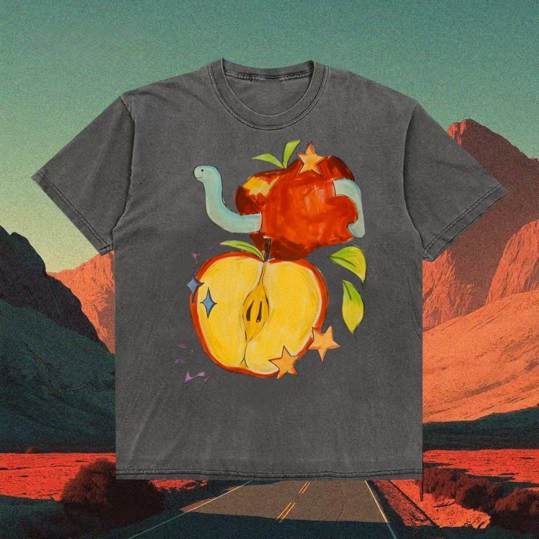 Apple & Worm Surreal Doodle T-shirt