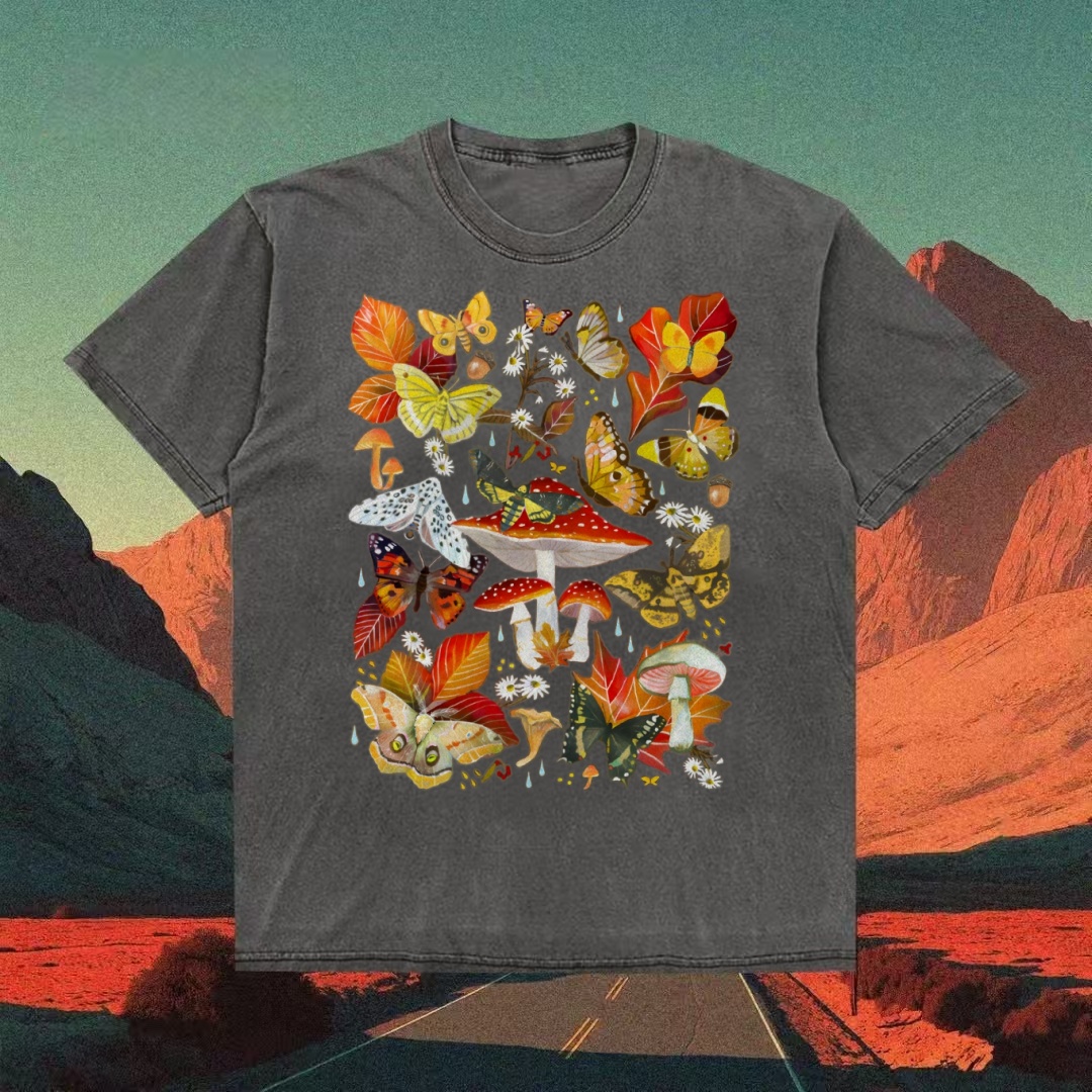 Butterflies & Mushrooms Autumn Collage T-shirt