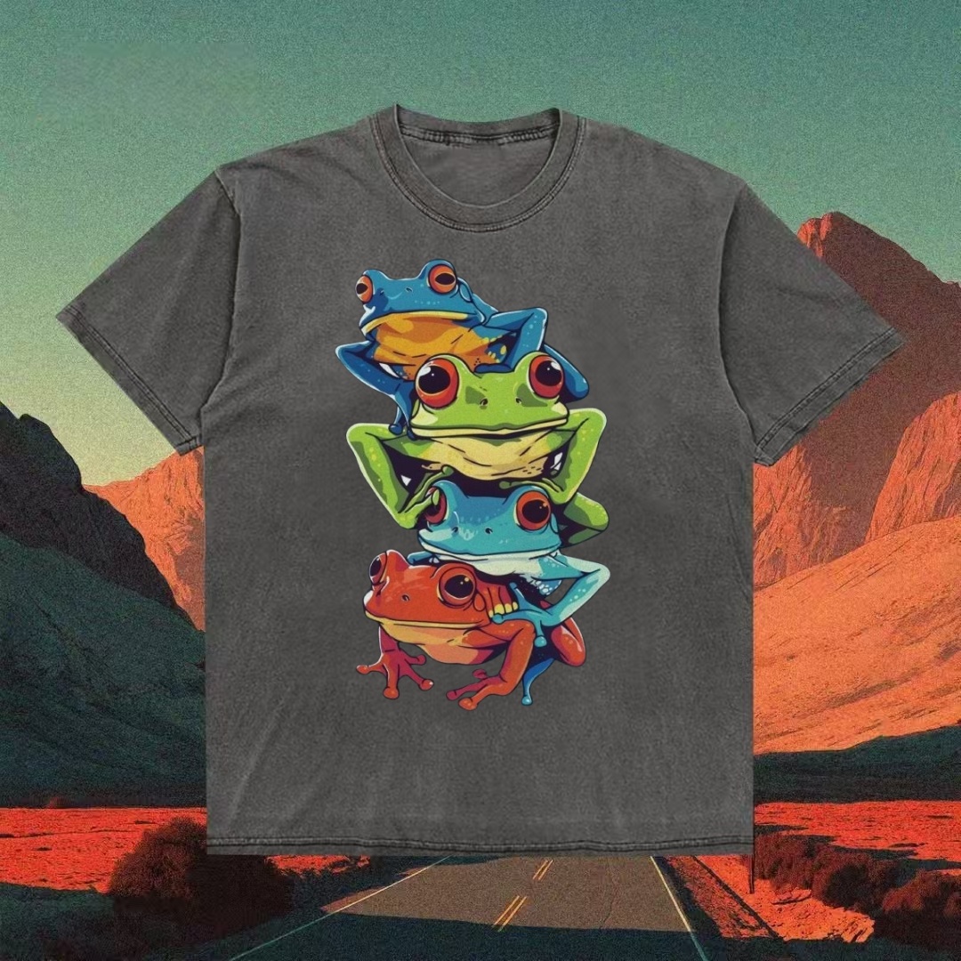 Stacked Tree Frogs Colorful Graphic T-shirt