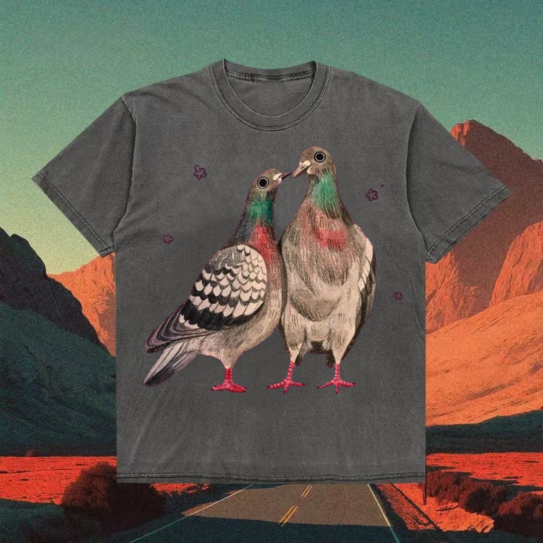 Pigeon Couple With Cherry Blossoms T-shirt