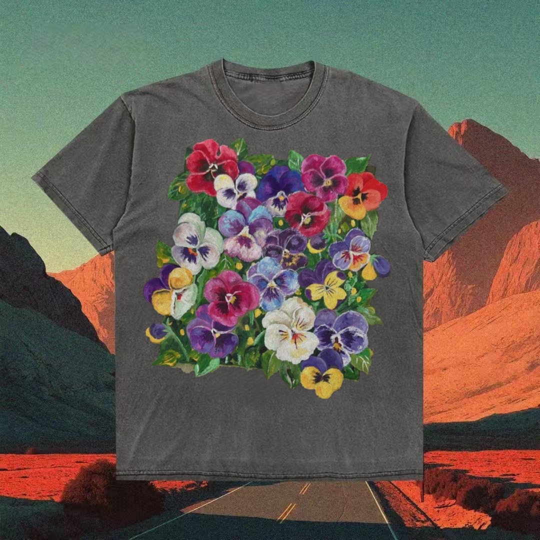 Colorful Pansy Watercolor Art T-shirt
